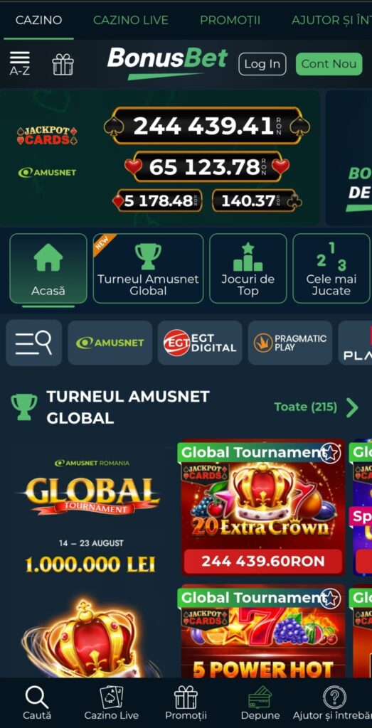 bonusbet casino pe mobil