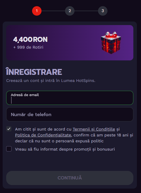 inregistrare hot spins 2