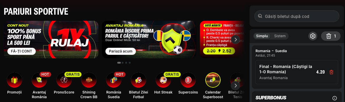 avantaj românia pe superbet la meciul cu suedia